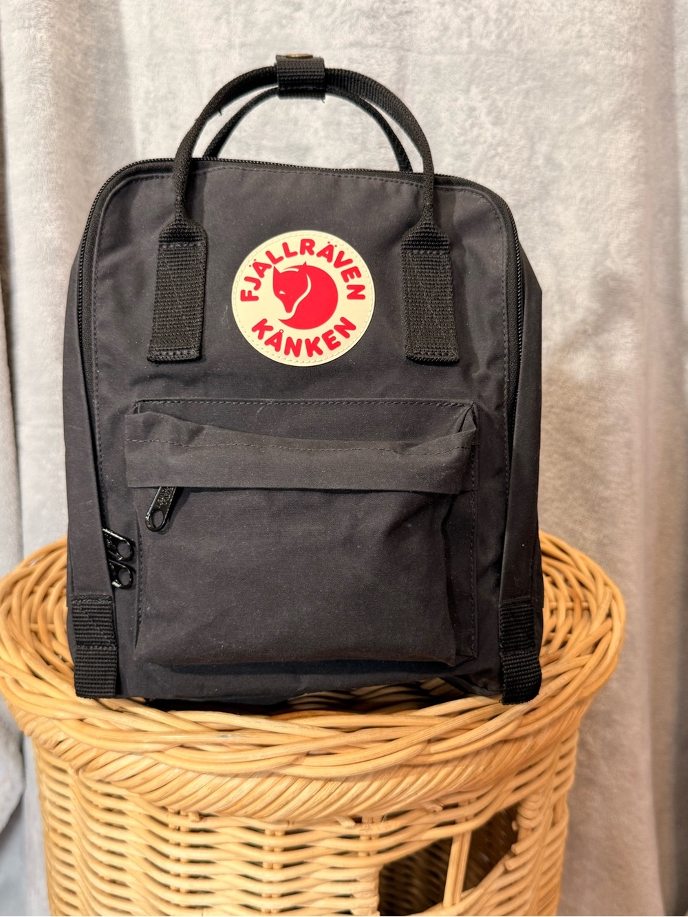 Fjallraven Kanken Mini Backpack in Black with Red Logo